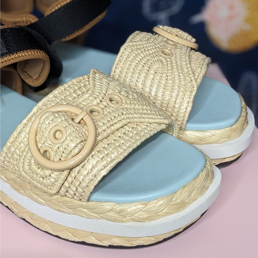 Kate Spade Acapulco Raffia Platform Sandals Natural Gingerbread Women's Size 9B - Picture 7 of 12